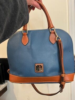 Dooney & Bourke Blue and Tan Pebbled Dome Satchel